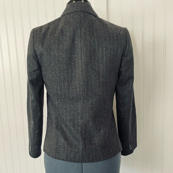Vintage Dark Gray Wool Pinstripe Blazer Red White Chalk Stripe Tailored Fitted - Picture 9 of 16